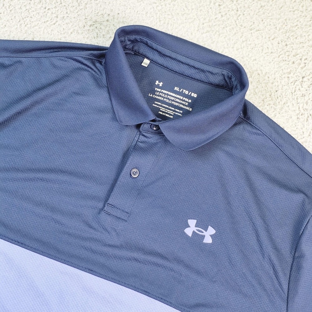 Under Armour The Performance Polo Shirt Mens‎ XL Blue Colorblock HeatGear Golf